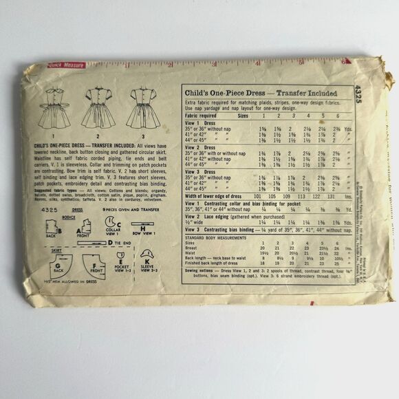 Vintage 1960s Simplicity 4325 Girl's Dress Sewing Pattern Gathered Skirt Size 6 - Picture 5 of 5